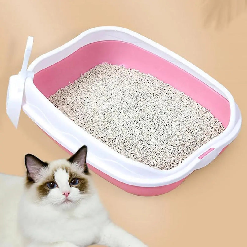 Bac coloré pour litière de chat avec pelle intégrée