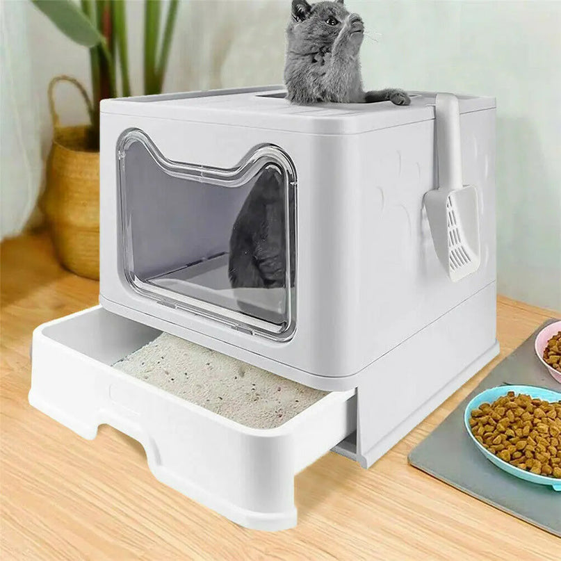 Litière rectangulaire fermée avec entrée supérieure et tiroir coulissant