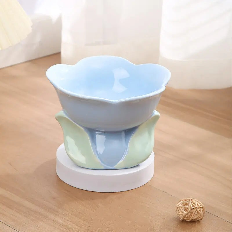 Bols Fleur Pastel Bleu et Rose avec Détails Feuilles