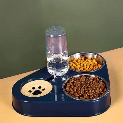 Station Alimentaire 3-en-1 pour Chat avec Distributeur d'Eau Automatique