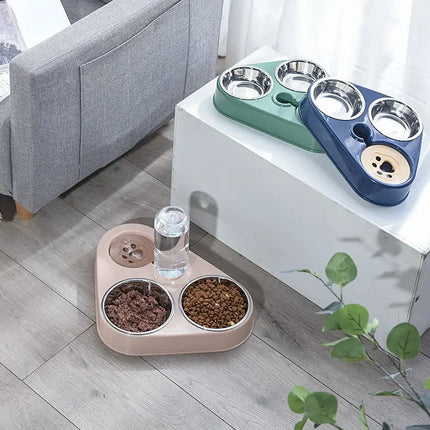 Station Alimentaire 3-en-1 pour Chat avec Distributeur d'Eau Automatique