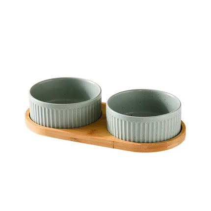 Bols Céramique Vert Pastel avec Support Bambou - Double Usage