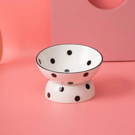 Bol surélevé à pois jaunes pour chat | Design pastel et ludique