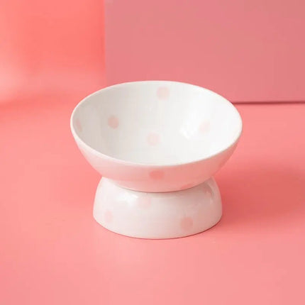 Bol surélevé à pois jaunes pour chat | Design pastel et ludique