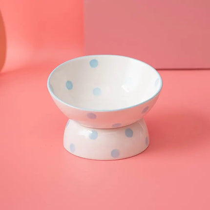 Bol surélevé à pois jaunes pour chat | Design pastel et ludique