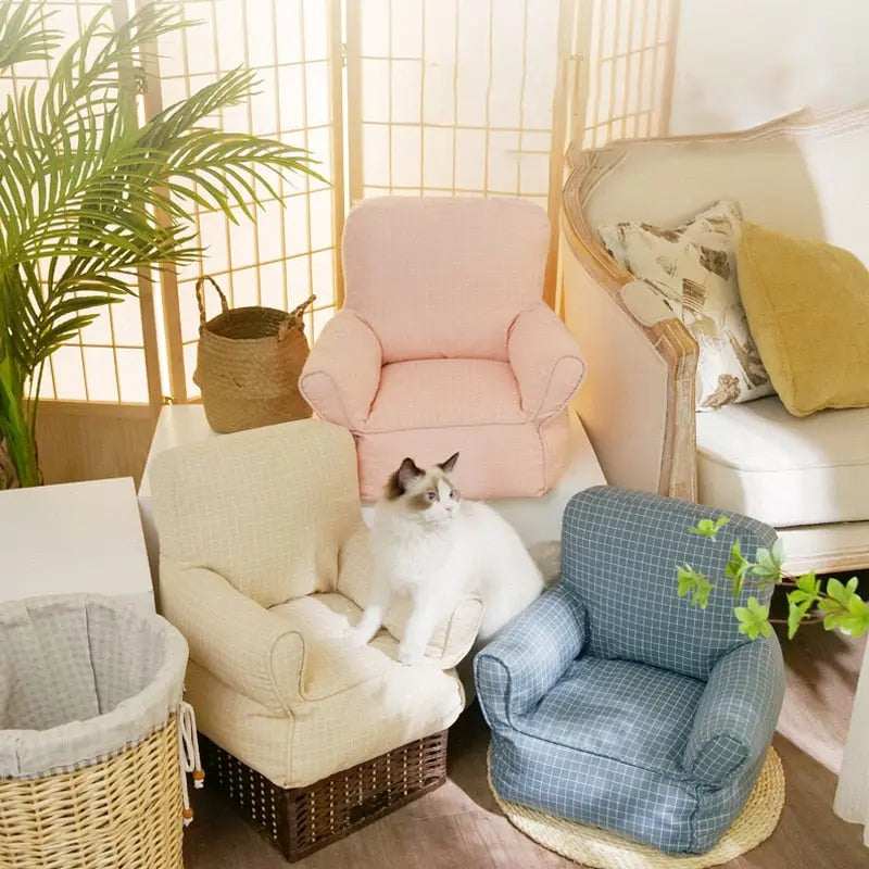 Petit fauteuil pastel pour coin cosy – Ambiance bohème naturelle
