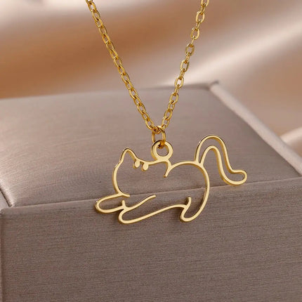 Collier Minimaliste Doré Avec Pendentif Silhouette Féline