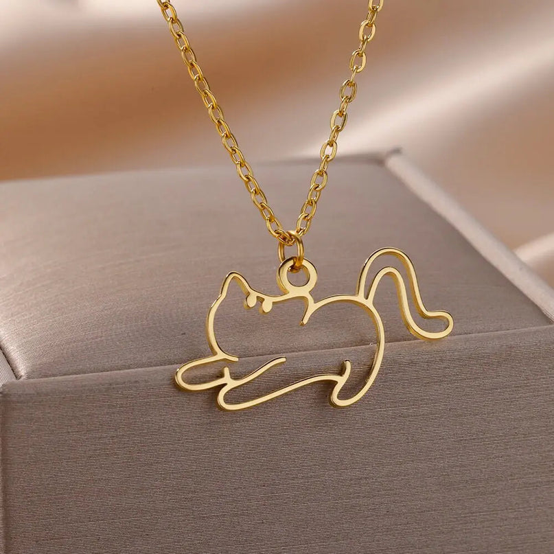 Collier Minimaliste Doré Avec Pendentif Silhouette Féline