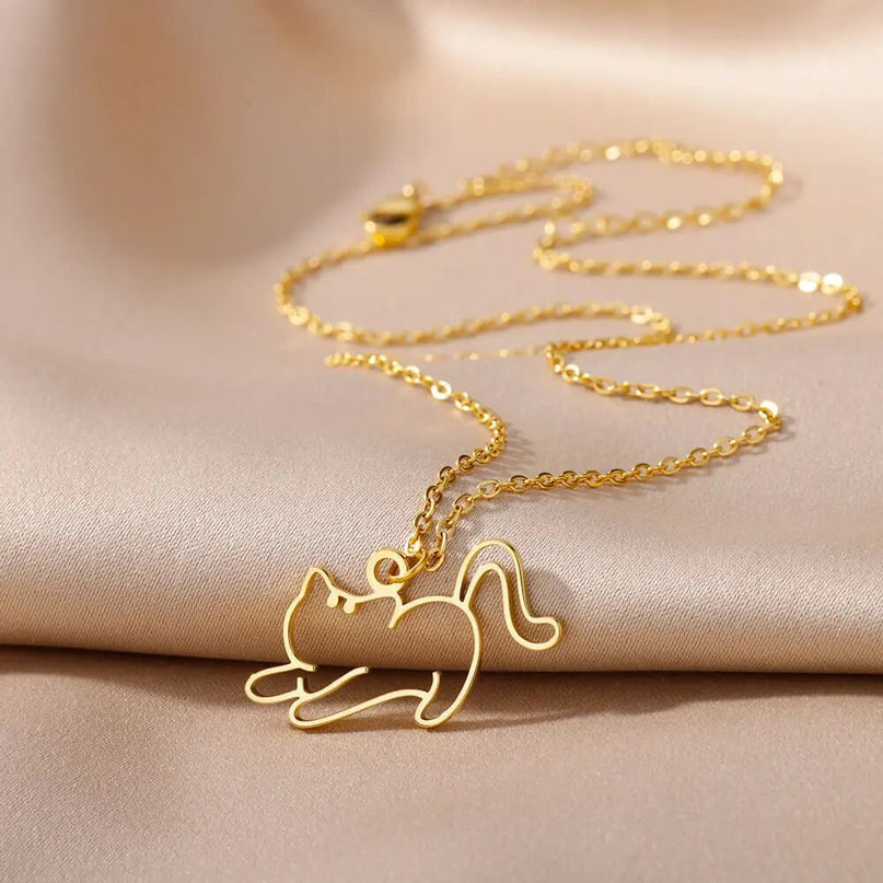 Collier Minimaliste Doré Avec Pendentif Silhouette Féline