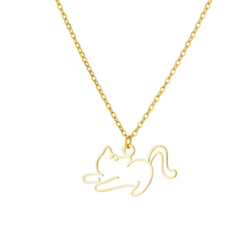 Collier Minimaliste Doré Avec Pendentif Silhouette Féline