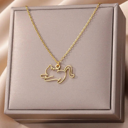 Collier Minimaliste Doré Avec Pendentif Silhouette Féline