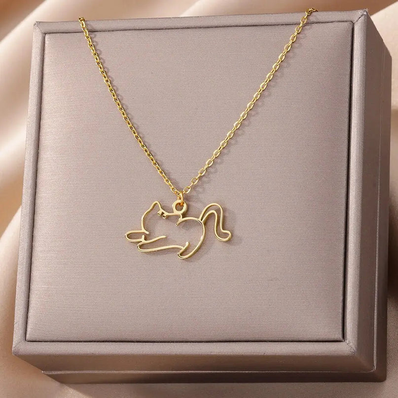 Collier Minimaliste Doré Avec Pendentif Silhouette Féline