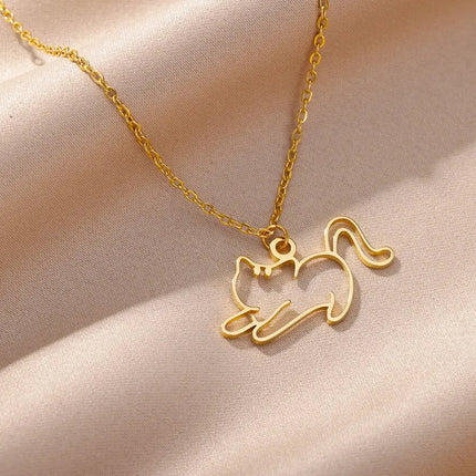 Collier Minimaliste Doré Avec Pendentif Silhouette Féline