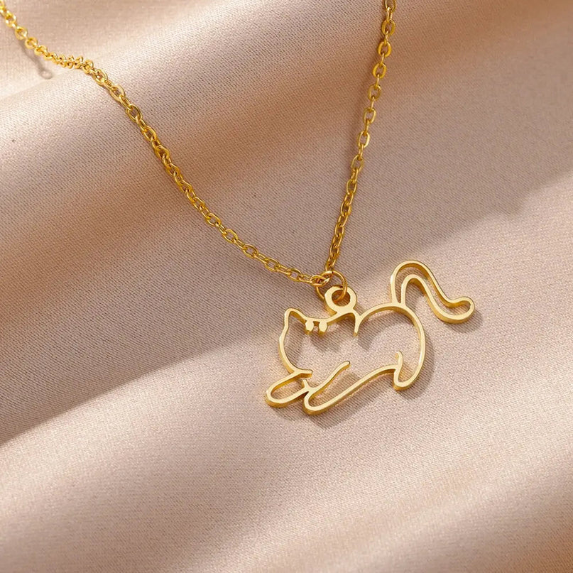 Collier Minimaliste Doré Avec Pendentif Silhouette Féline