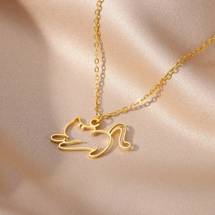Collier Minimaliste Doré Avec Pendentif Silhouette Féline