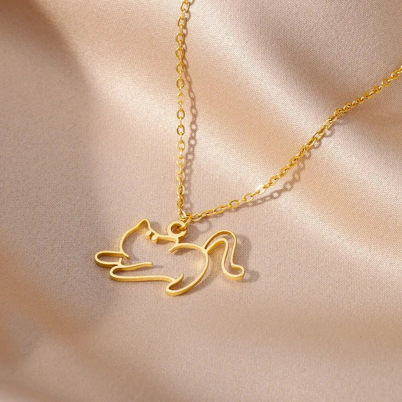 Collier Minimaliste Doré Avec Pendentif Silhouette Féline