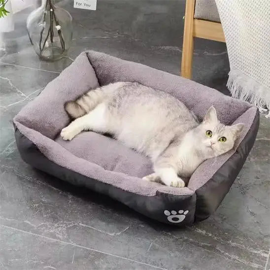 Lit rectangulaire pour chat avec bords relevés et intérieur doux en peluche