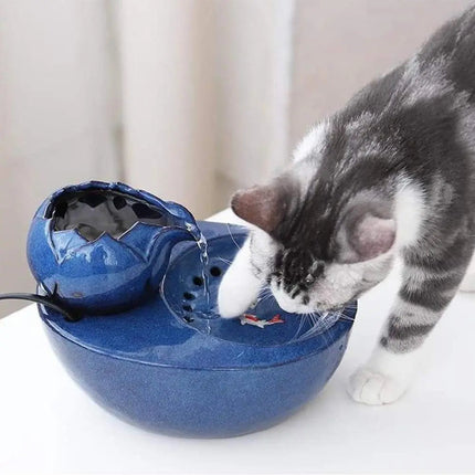 Fontaine Bleue Cascade pour Chat avec Motif Poisson