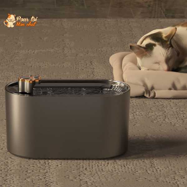Fontaine moderne pour chat avec design épuré et détails cuivrés