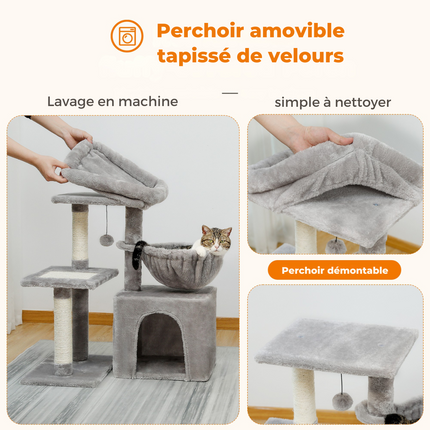 Aire de jeu multifonction pour chats avec hamac et grattoir