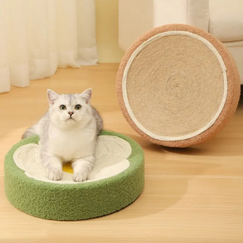 Coussin Rond 2-en-1 pour Chat avec Surface de Grattage