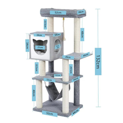 Arbre à chat moderne avec hamac et cabine