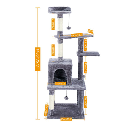 Arbre à Chat Multifonction avec Plateformes et Jouets Suspendus