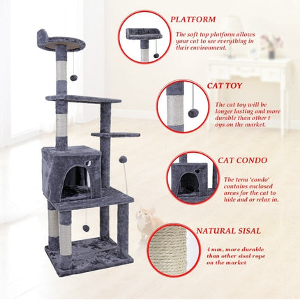 Arbre à Chat Multifonction avec Plateformes et Jouets Suspendus