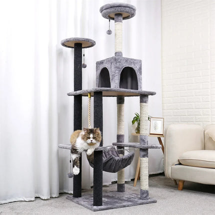 Grand Arbre à Chat Multi-Niveaux avec Hamac et Griffoirs