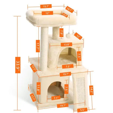 Arbre à Chat en Bois Design avec Paliers et Cachette