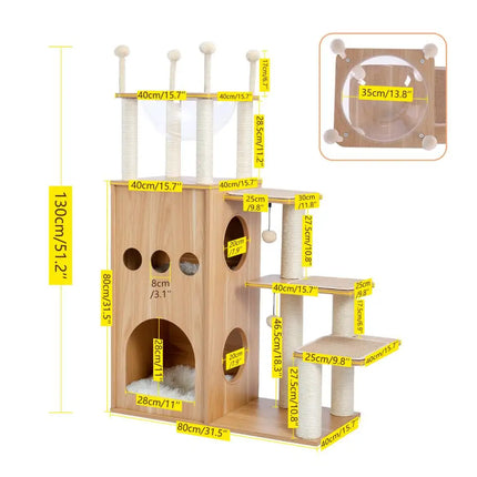 Arbre à Chat en Bois Design avec Paliers et Cachette