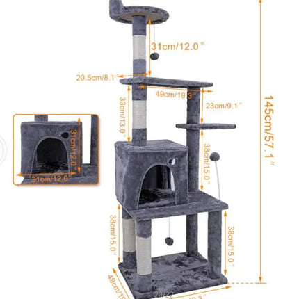 Arbre à Chat en Bois Design avec Paliers et Cachette