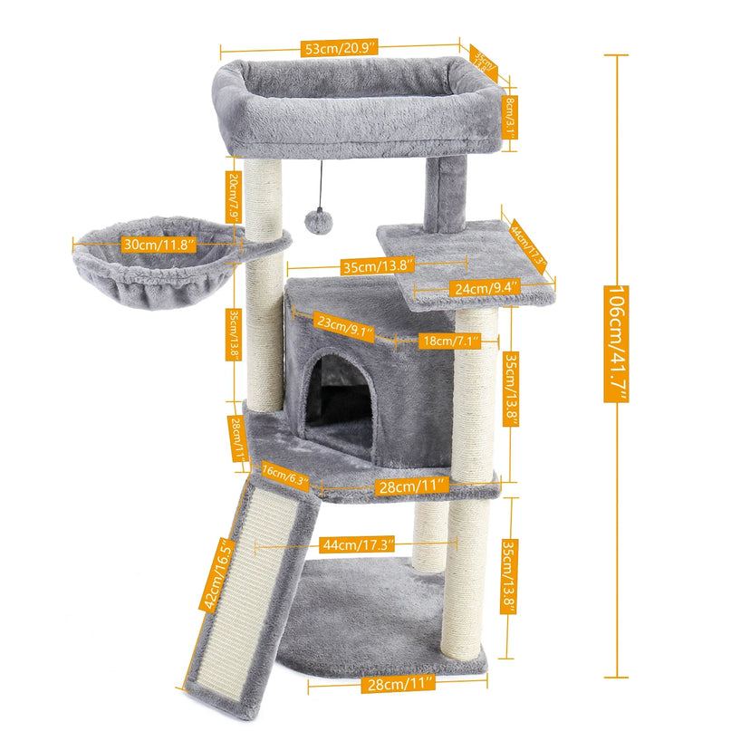 Arbre à Chat Compact Multiplateforme avec Hamac et Griffoirs