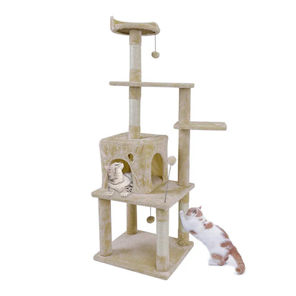 Arbre à Chat en Bois Design avec Paliers et Cachette