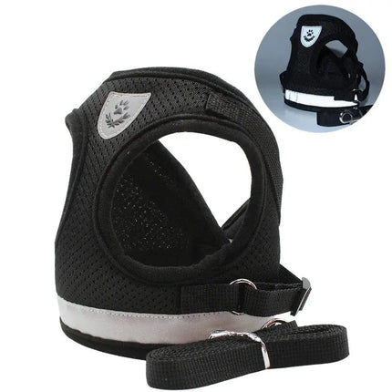 Harnais Noir pour Chat avec Laisse Reflective
