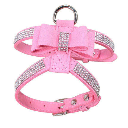 Harnais Rose en Strass pour Petit Chien avec Nœud Décoratif