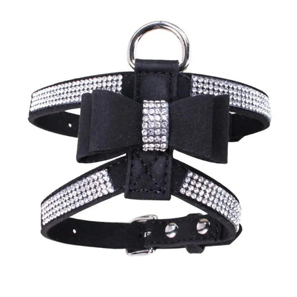 Harnais Rose en Strass pour Petit Chien avec Nœud Décoratif