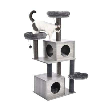 Arbre à Chat en Bois Design avec Paliers et Cachette