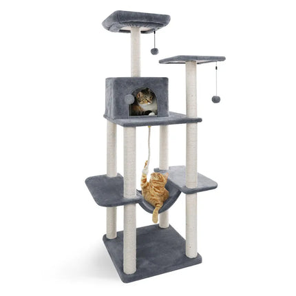 Arbre à Chat en Bois Design avec Paliers et Cachette