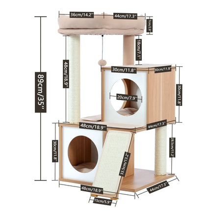 Arbre pour chat gris multi-niveaux avec hamac et zones de repos