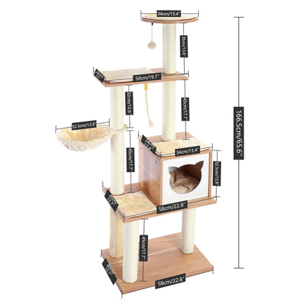 Arbre pour chat gris multi-niveaux avec hamac et zones de repos