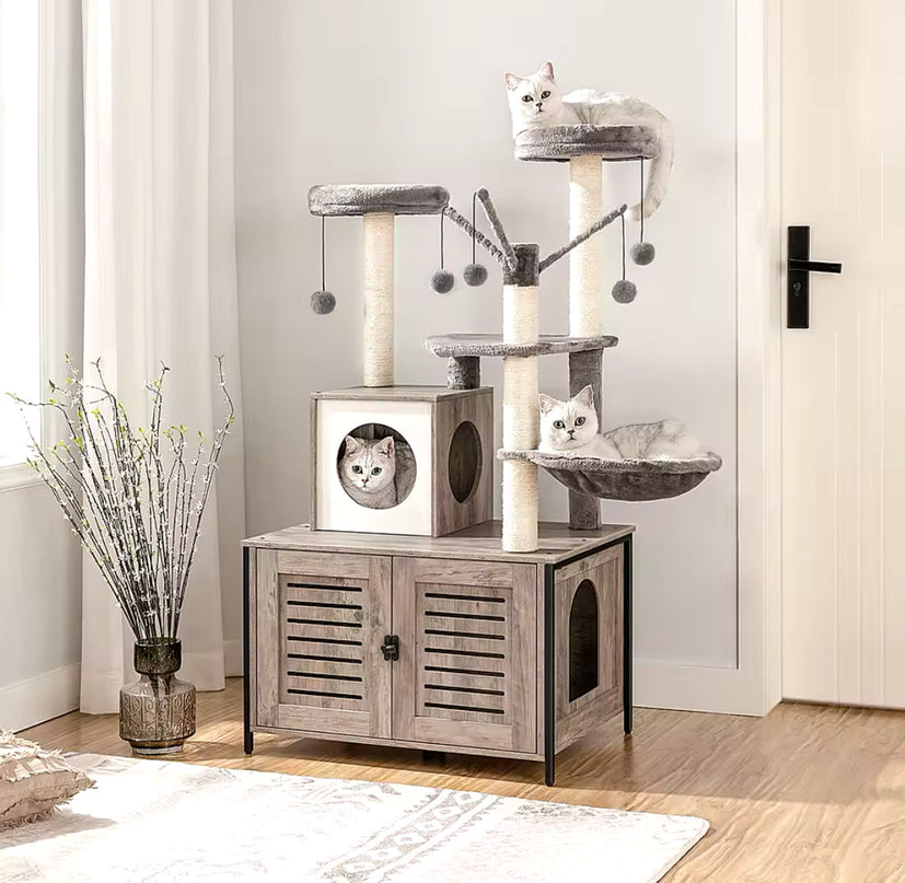 Arbre à Chat avec Meuble Intégré et Plateformes Douces