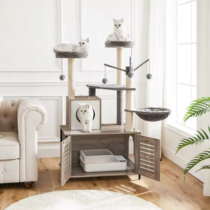 Arbre à Chat avec Meuble Intégré et Plateformes Douces