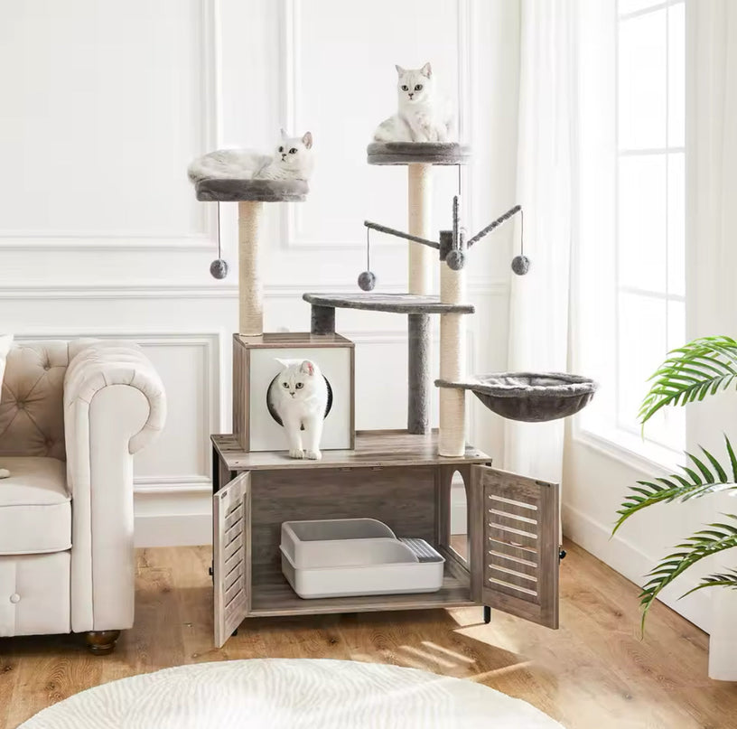 Arbre à Chat avec Meuble Intégré et Plateformes Douces