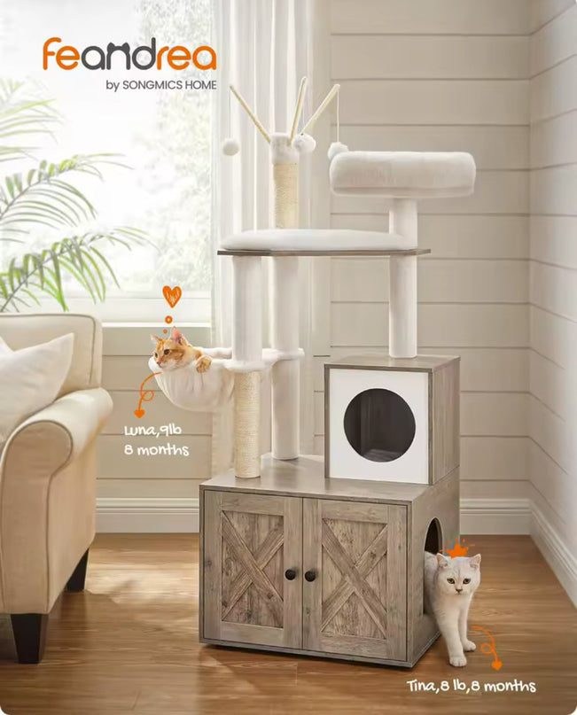 Arbre à Chat avec Meuble Intégré et Plateformes Douces