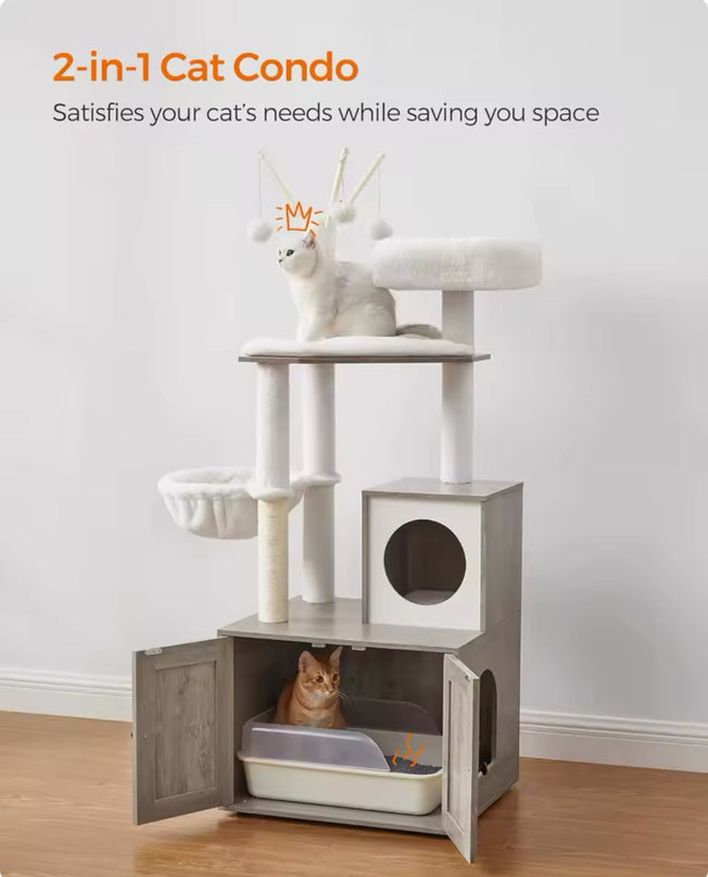 Arbre à Chat avec Meuble Intégré et Plateformes Douces