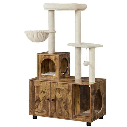Arbre pour chats avec rangements intégrés et hamac suspendu