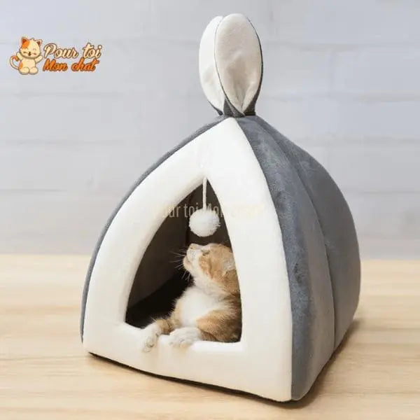 Maisonnette Triangulaire Ludique pour Chat avec Pompon Suspendu
