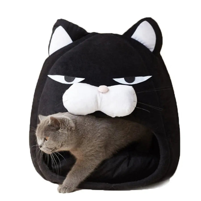 Refuge Chaleureux pour Chat en Forme de Tête de Chat Noir