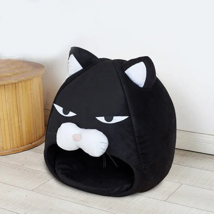 Refuge Chaleureux pour Chat en Forme de Tête de Chat Noir